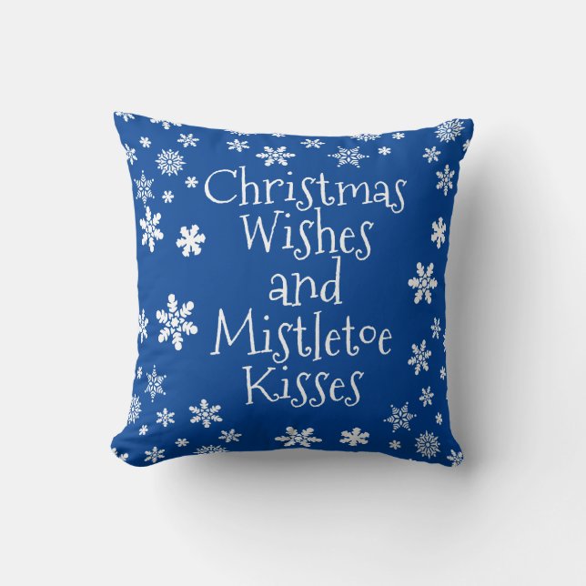 Jul Önskemål Mistletoe Kisses Blue White Kudde (Framsida)