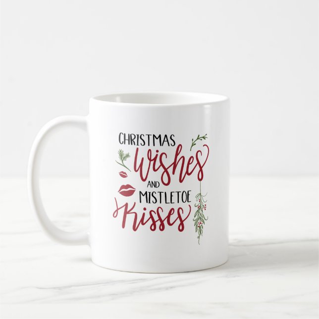 Jul Önskemål och Mistletoe Kisses Quote Kaffemugg (Vänster)