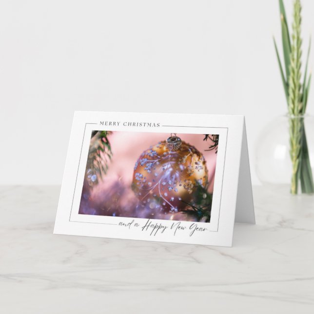 Jul önskemål och rosa prydnadsföremål tack kort (Framsida)