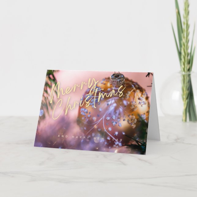 Jul önskemål på rosa, ornament bakgrund #10 tack kort (Framsida)