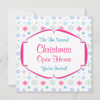 Jul Open House Colorful Snöflingor Inbjudningar