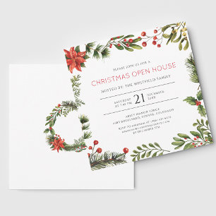 Jul Open House Watercolor Berries Helgdag Inbjudningar