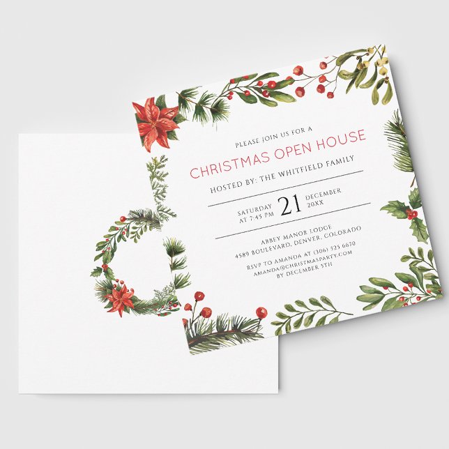 Jul Open House Watercolor Berries Helgdag Inbjudningar (Christmas Open House Watercolor Berries Holiday Invitation)