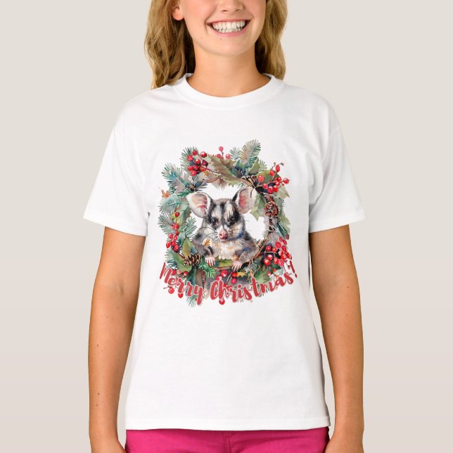 Jul Opossum Berries Holly Löv T Shirt (Framsida)