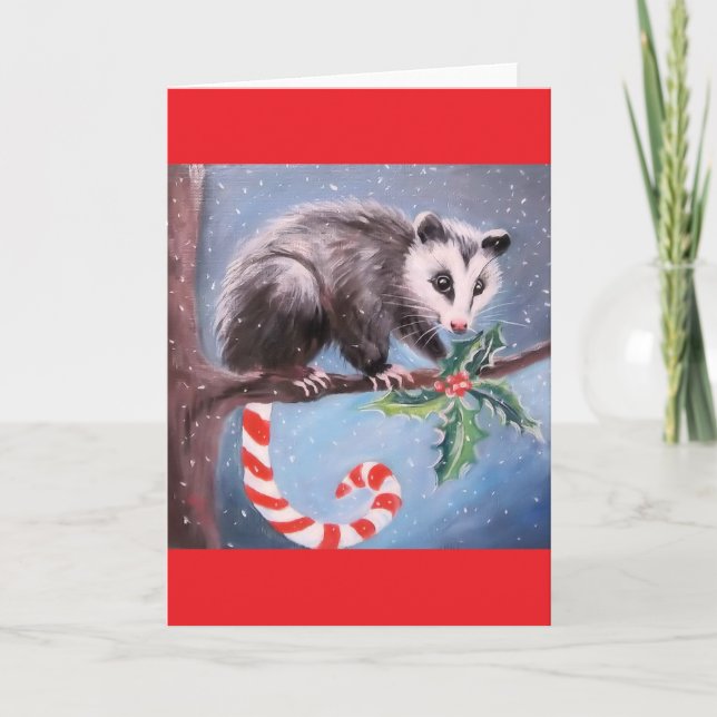 Jul opossum tomte julhälsningskort kort (Framsida)