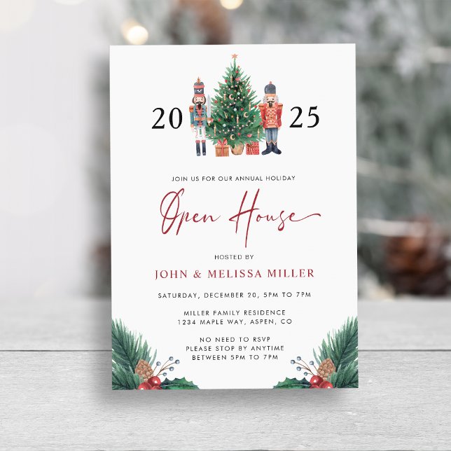 Jul öppen hus inbjudan (2025 Nutcracker Christmas Holiday Open House Invitation by Painted Paperie
)