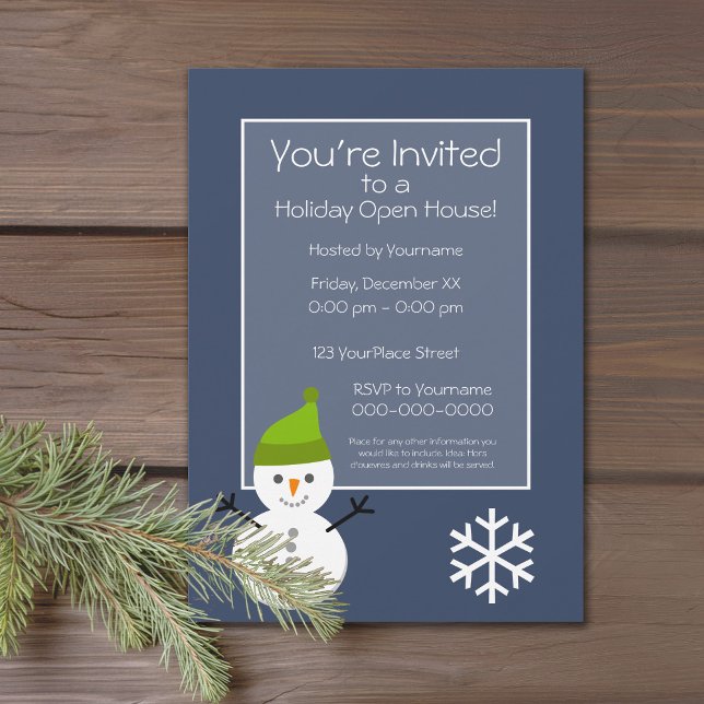 Jul - öppna huset - Snögubbe marinblått Inbjudningar (Holiday Open House Party Invitation)