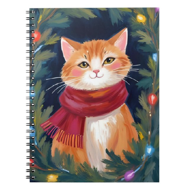 Jul Orange Katt Festiv Djur Anteckningsbok (Framsidan)
