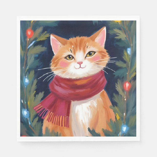 Jul Orange Katt Festiv Djur Helgdag Pappersservett (Framsidan)