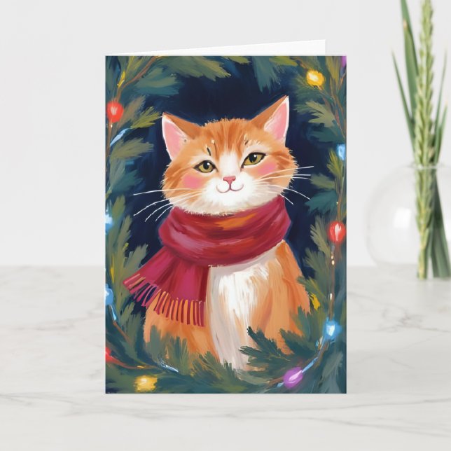 Jul Orange Katt Festiv Djur Helgkort (Framsida)