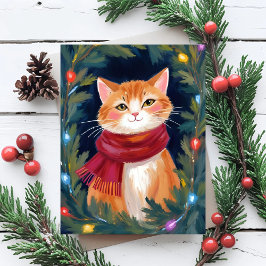 Jul Orange Katt Festiv Husdjur Helg Vykort