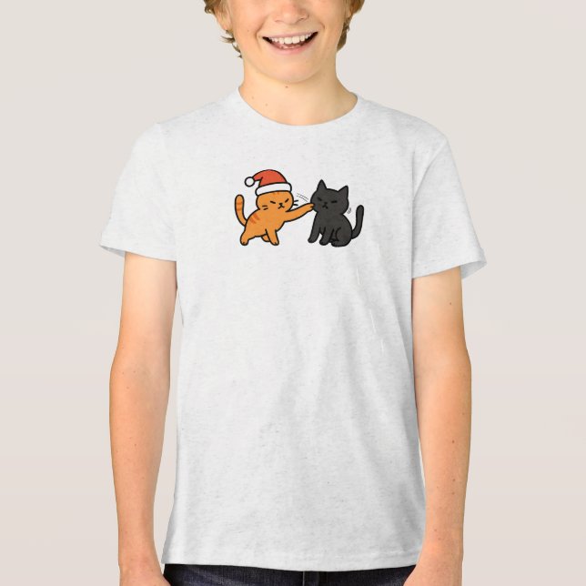 Jul Orange Katt med Svart Katt T Shirt (Framsida)