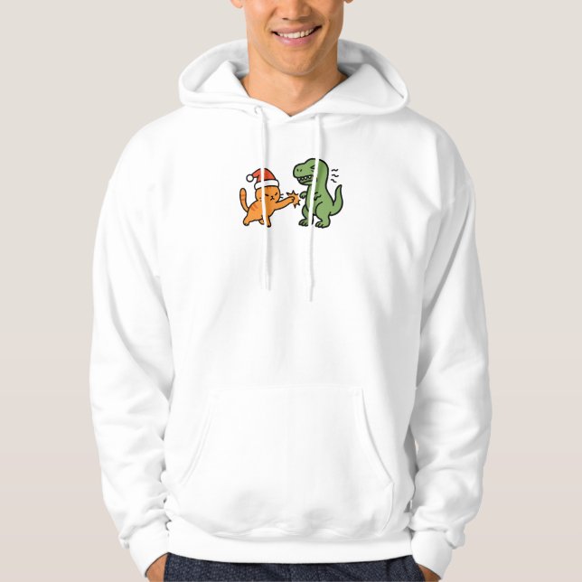 Jul Orange Katt och T-Rex Hoodie (Framsida)