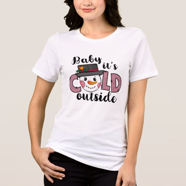 Jul Ord Girly Rosa Glitter Namn Snögubbe T Shirt (Framsida)