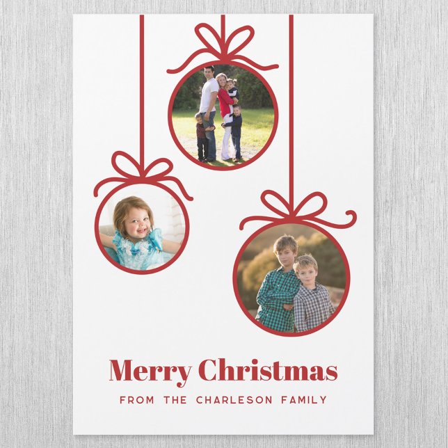 Jul Ornament 3 Foto (3 Photo ornament magnetic Christmas card with editable text)