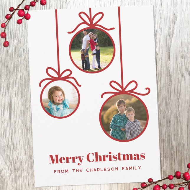 Jul Ornament 3 Foto Julkort (Three photo Christmas ornament holiday card)