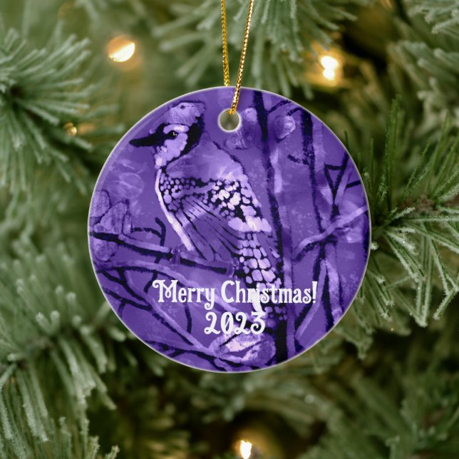 Jul Ornament Blue Jay Abstrakt Art Lila (Träd)