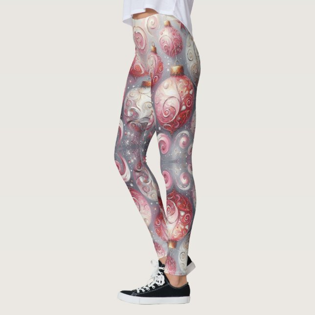 Jul Ornament Bollar Rosa White w/Swirls Leggings (Vänster)