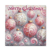 Jul Ornament Bollar Rosa White w/Swirls