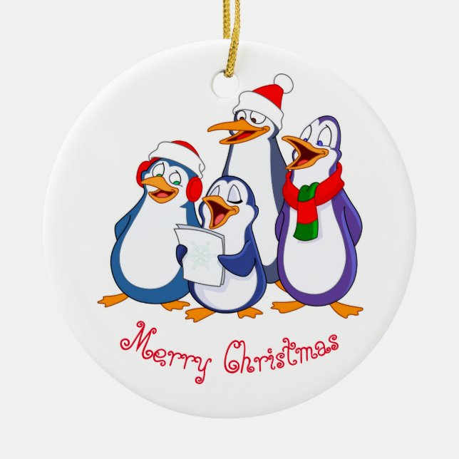 Jul Ornament-Merry Penguins Julgransprydnad Keramik (Framsidan)