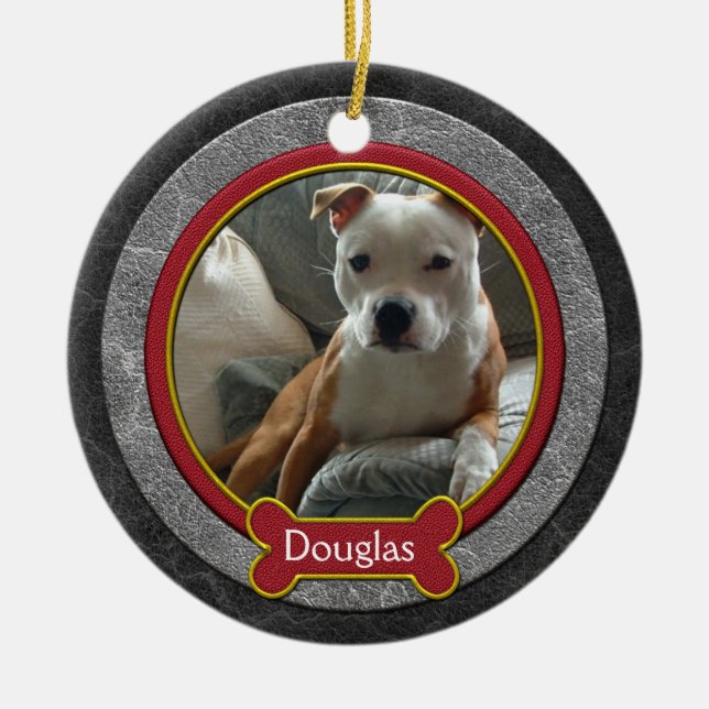 Jul Ornament Pet Photo Leather Red Guld (Framsidan)