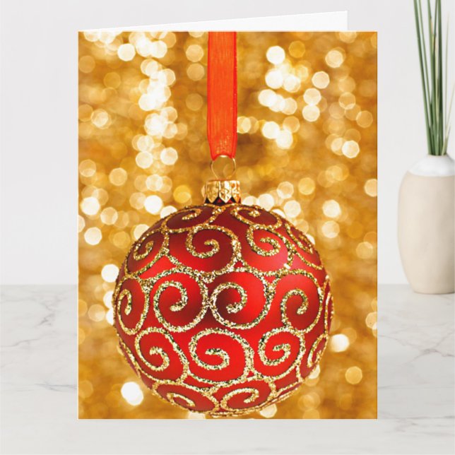 Jul Ornament Red med Guld Twinkle Ljus Kort (Framsida)