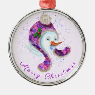 Jul Ornament Snögubbe i Lila Beanie Hat