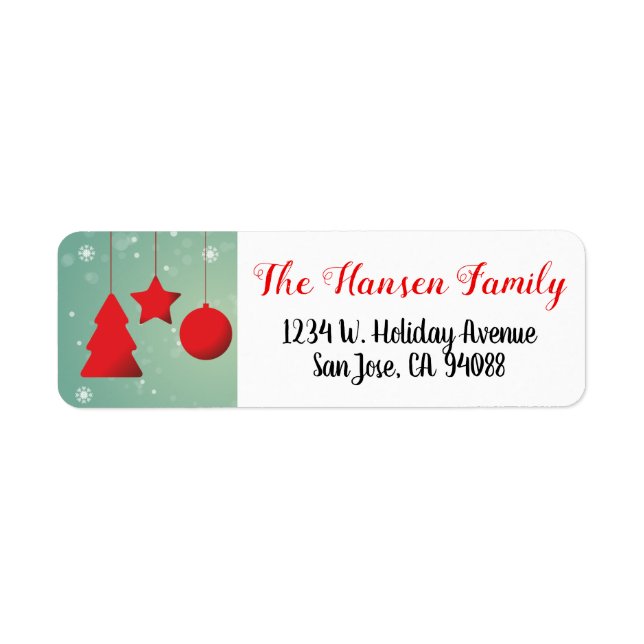 Jul Ornament Snowflake Red Helgdag Returadress Etikett (Framsidan)