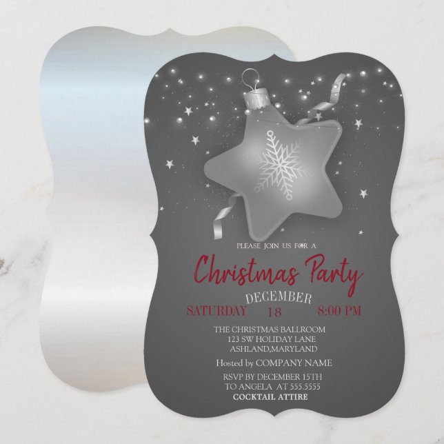 Jul Ornament Star Silver Party Inbjudningar (Fram/baksida)