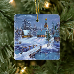 Jul Ornament-Winter Scene Ceramic Ornament