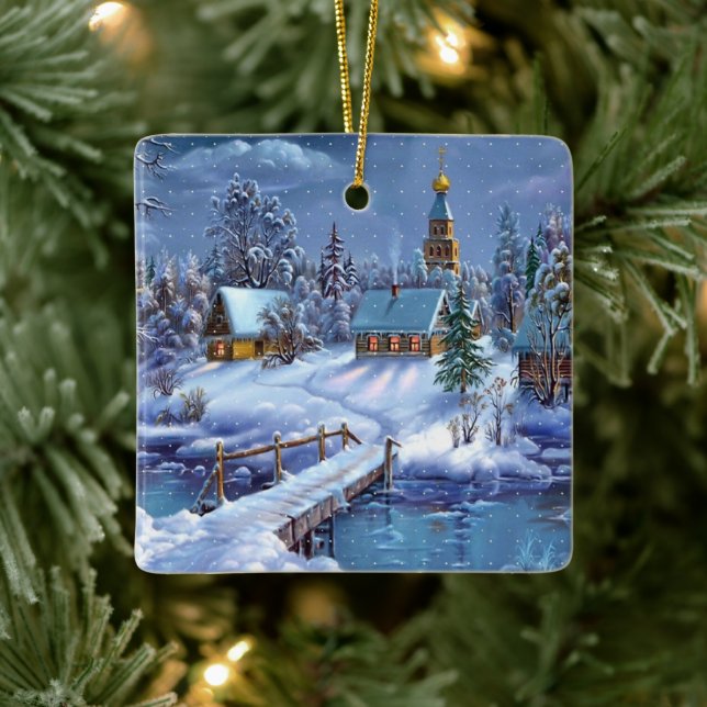 Jul Ornament-Winter Scene Ceramic Ornament (Träd)