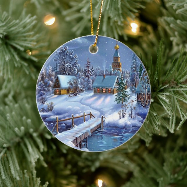 Jul Ornament-Winter Scene Ceramic Ornament (Träd)