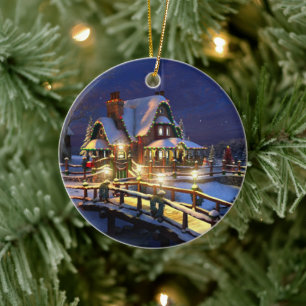 Jul Ornament-Winter Scene Ceramic Ornament