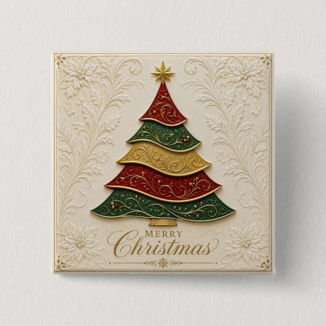 Jul Ornamental Guld Emalj Träd Knapp (Framsida)