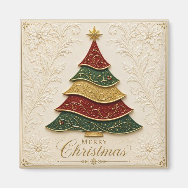 Jul Ornamental Guld Emalj Träd Magnet (Framsidan)