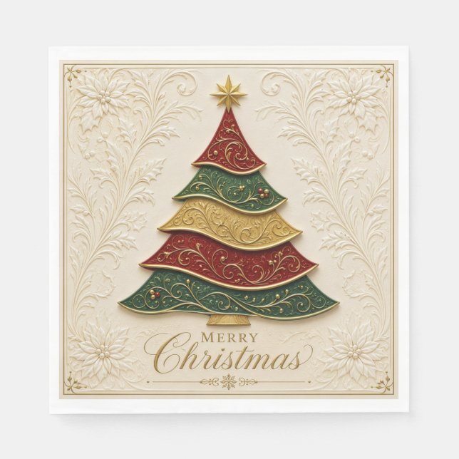 Jul Ornamental Guld Emalj Träd Pappersservett (Framsidan)