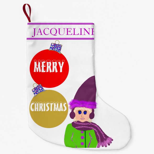 Jul Ornaments Girl Plum Hat Liten Julstrumpa (Framsidan)