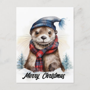 Jul Otter Blue Hat Red Scarf Vykort