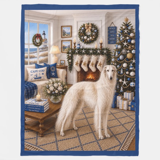 Jul på Cape Cod ,Borzoi  Fleecefilt (Framsidan)