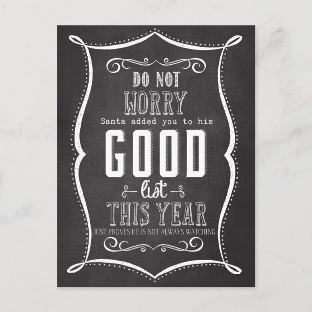 Jul på Chalkboard Santa's Bra List Helg Vykort (Framsida)