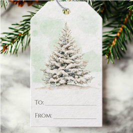Jul på Chicen Rustic Woodland Winter Gräs Träd Presentetikett