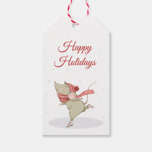 Jul på Cute Skating Mouse Presentetikett