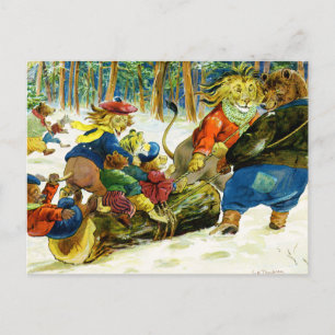 Jul på djur - Hämta Yule-loggen Helg Vykort