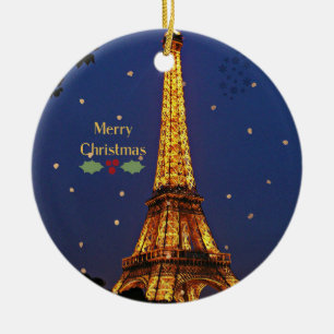 Jul på Eiffel Torn, fotografi av helgdag Julgransprydnad Keramik