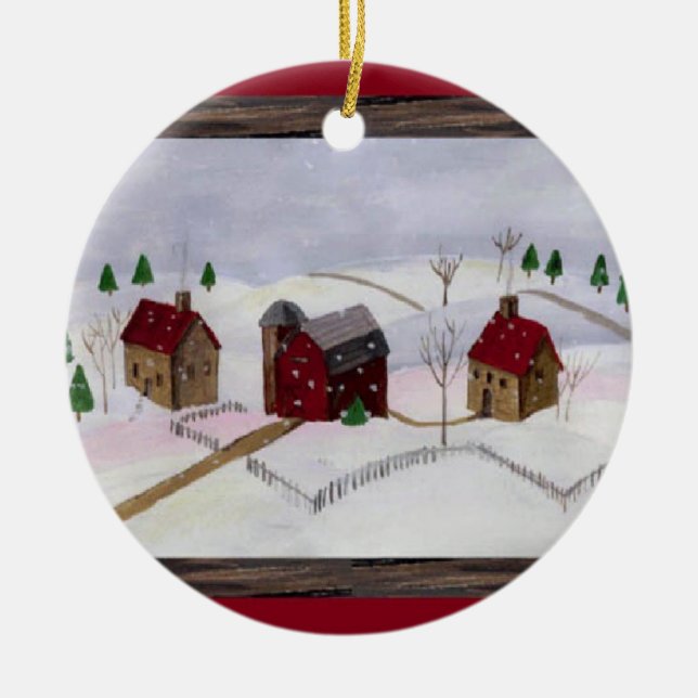 Jul på Farm - Rund prydnadsföremål Julgransprydnad Keramik (Framsidan)