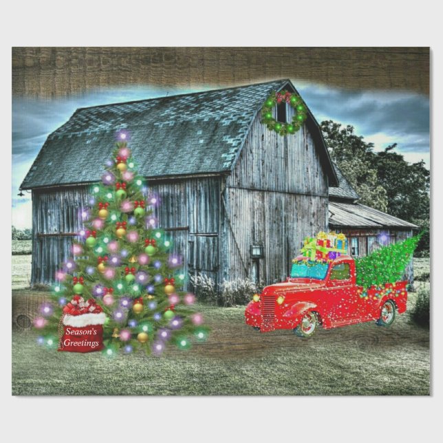 Jul på Farm Rustic Barn Presentpapper (Platt)