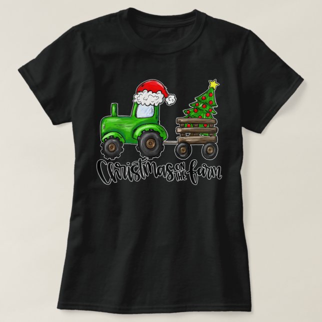 Jul på Farm Tractor Santa Farmer Christm T Shirt (Design framsida)