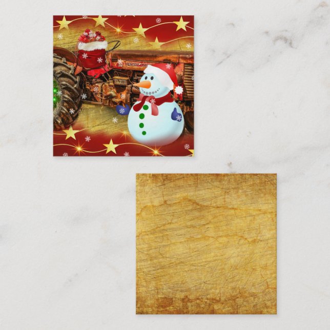 Jul på gammaldags röd traktor anteckningskort (Fram/baksida)