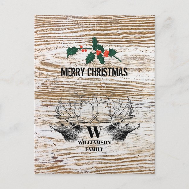 Jul på Hjorten Woodland Cabin Rustic Wood Struktur Helg Vykort (Framsida)