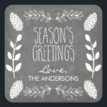 Jul på julhelgen i Rustic Chalkboard Season Fyrkantigt Klistermärke<br><div class="desc">julglädjen med dina vänner och din familj med ett vackert årshelgdekalk. Klistermärkena har en bakgrund på kalkplattan, gräs-koner och annan rustik grafik. Anpassa designen genom att lägga till familjens namn för en bra design. Knäcklarna är underbara för användan som kuvertsälar, party favors, och mer! Om du vill ändra teckensnittet stil...</div>